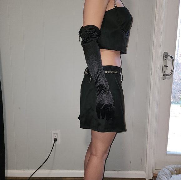 NWT Dolls Kill Sexy , Midnight Black Satin Skirt Set - Picture 11 of 12